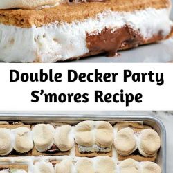 Double Decker Party S’mores Recipe Delicious! Great for a young crowd 😉 Great melting and no burning. Use a little oil spray on the scissors before cutting marshmallows. Absolutely best served at once!