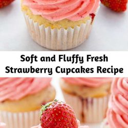Soft and Fluffy Fresh Strawberry Cupcakes Recipe Supremely moist strawberry vanilla cupcakes are topped with fresh strawberry buttercream. These fluffy vanilla cupcakes are bursting with juicy pockets of strawberry and the hot pink frosting is so pretty and delicious. These are the perfect Summer cupcakes!