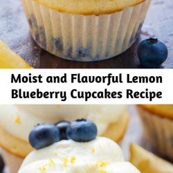 Moist and Flavorful Lemon Blueberry Cupcakes Recipe Homemade Lemon Blueberry Cupcakes are topped with luscious Lemon Cream Cheese Frosting and Fresh Blueberries! The moist lemon cupcakes are so flavorful and bursting with juicy blueberries. This recipe is such a crowd-pleaser and perfect for Summer birthday parties, picnics, or barbecues!